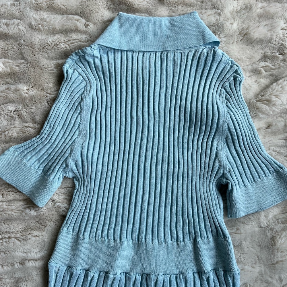 Elegant Blue Ribbed Maxi Dress - Picture 6 of 7